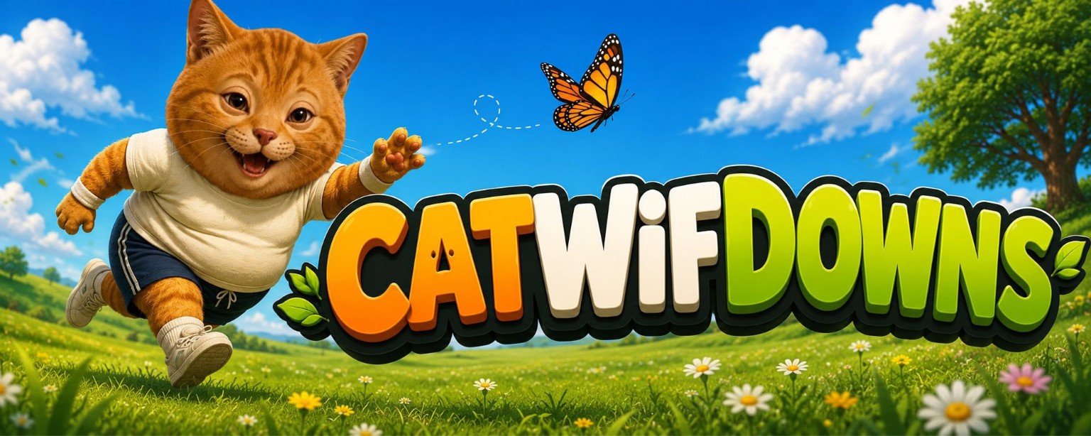 CATWIFDOWNS mascot running through a sunny field